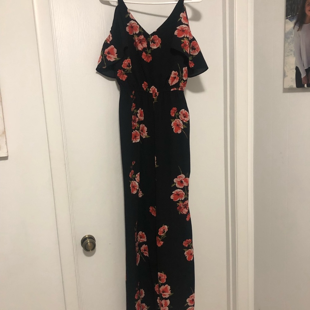 Floral cold shoulder jumpsuit
